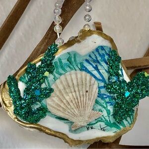 Gold and Green Seashell Ornament